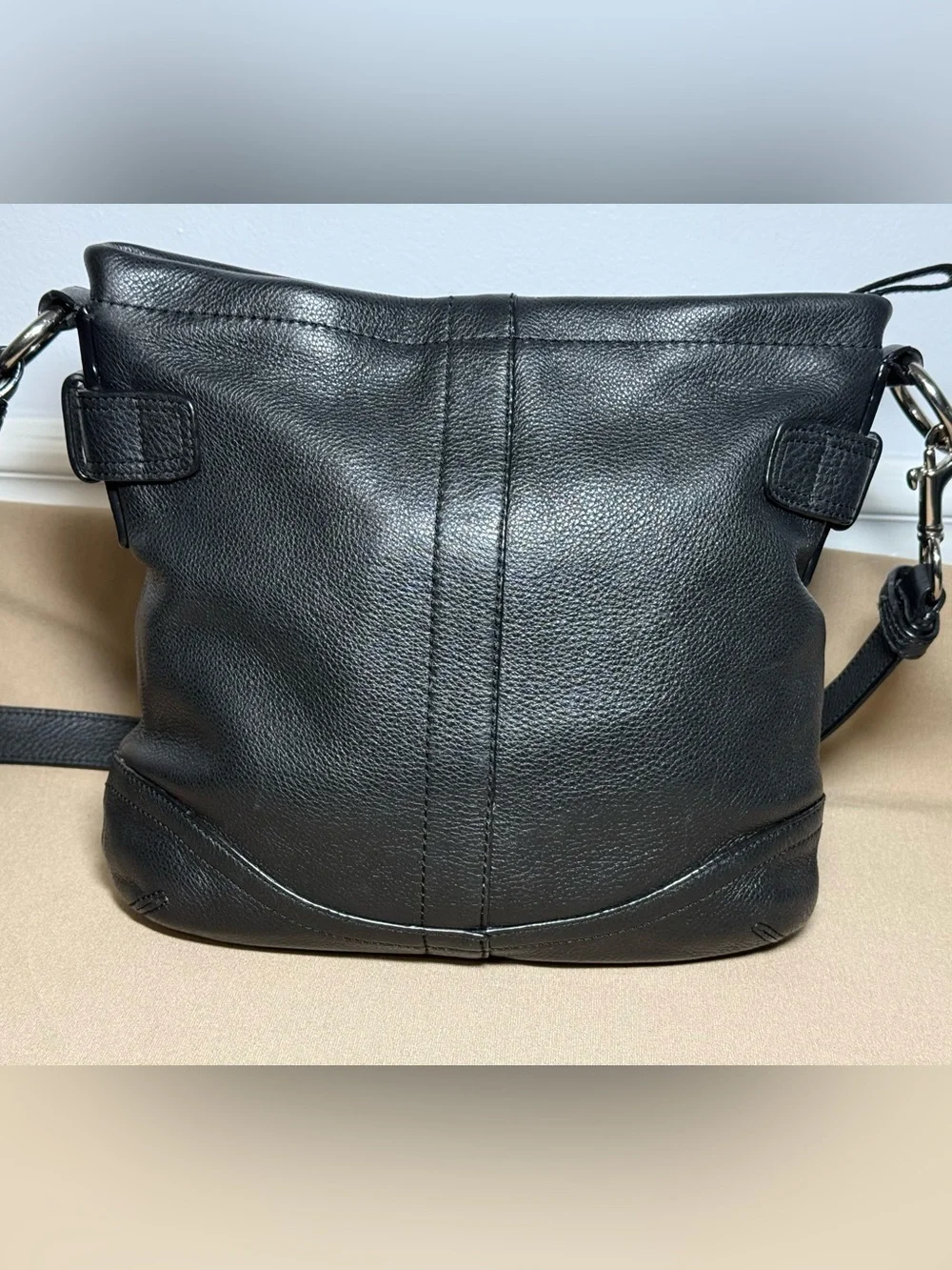 Coach Black Pebbled Leather Chain Duffle Crossbody Bag F19722